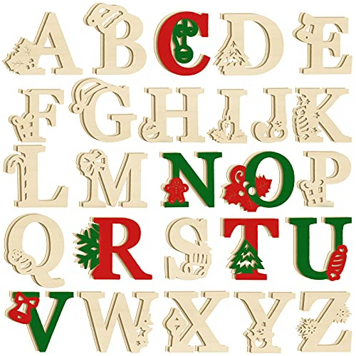 52 Piezas De Letras De Madera De Navidad, Letras De Mad...