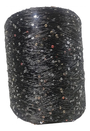 Hilo Con Lentejuelas Sherazade Cono Por 1kg Negro Lentejuela Plata