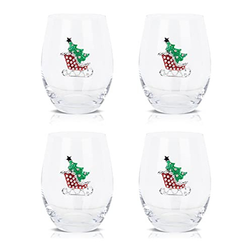 Juego De 4 Copas De Vino De Navidad De 18 Oz Diseño De...