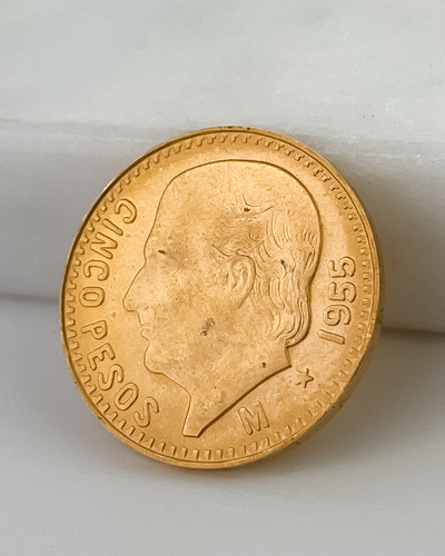 Moneda Hidalgo Oro Cinco Pesos 1955 Mexico Inversion Ahorro (Usado)