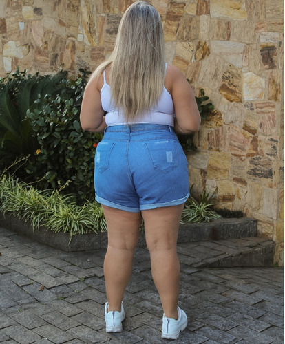 Imagem 3 de 5 de Kit 2 Shorts Feminino Jeans Com Lycra Roupa Plus Size