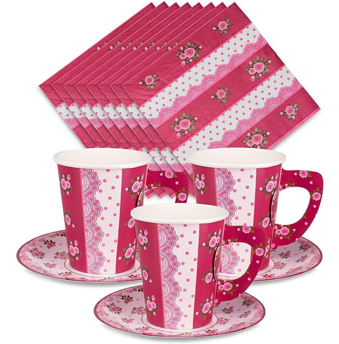 Rose Tea Party Decorations  24 Tazas De Té  Platos Y S...