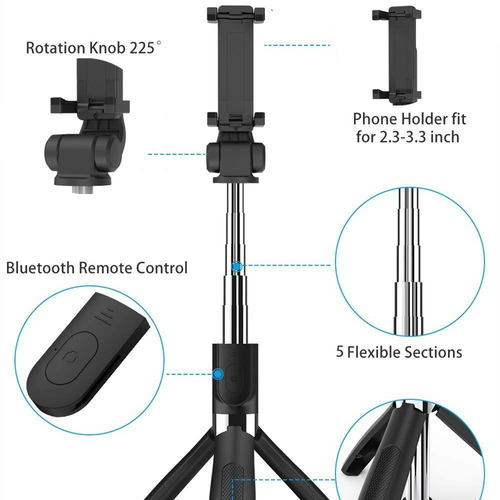 Imagen 7 de 10 de Trípode Inalámbrico Bluetooth Selfie Stick Con Mando A Dista
