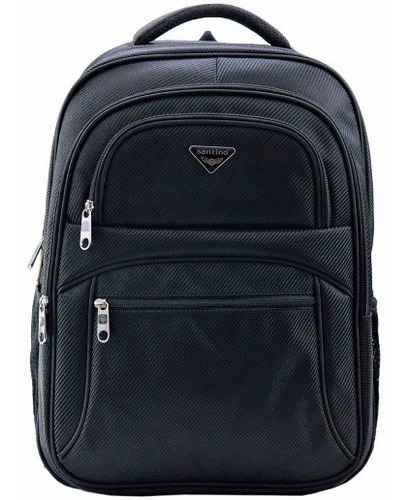 Mochila Masculina Feminina Notebook Reforçada Santino Cor Preto Desenho do tecido Liso