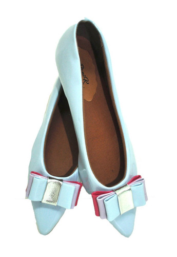 Sapatos Femininos Sapatilha Verniz Azul Bebe Laço Dani K
