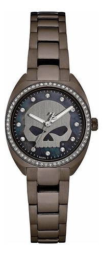 Reloj Harley Davidson Skull Gray Ss Original Time Square Color de la correa Gris Color del bisel Gris Color del fondo Negro