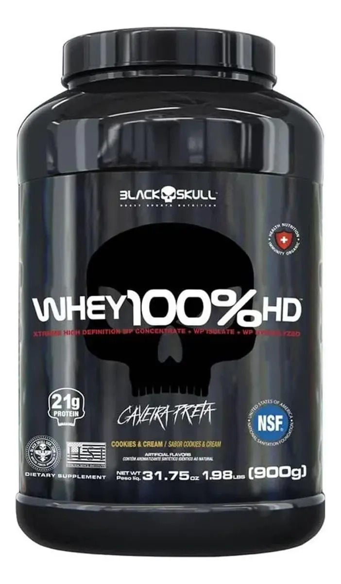 Suplemento Whey 100% Hd Pote 900g Black Skull Sabores Sabor Baunilha