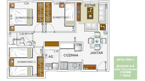 Imagem 8 de 9 de Apartamento Com 2 Dormitórios À Venda, 55 M² Por R$ 215.000,00 - Residencial Orquídea - Cotia/sp - Ap0089