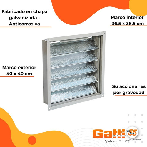 Imagen 6 de 9 de Persiana Metálica Móvil Extractor De Aire 35 Cm Baño/cocina Gatti Ventilación