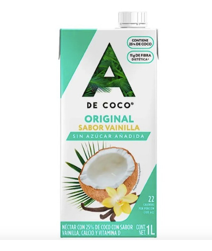 Bebida A De Coco Original Sabor Coco Vainilla 3 Pz De 1 Ltro
