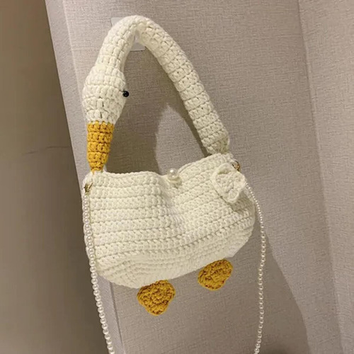 Bandolera Tejida De Lana Con Cadena De Perlas Para Mujer