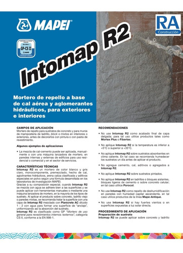Mapei Intomap R2 Mortero Repello Para Muro Interior Exterior