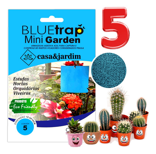 Armadilha Adesiva Azul Captura Insetos Mini Garden C/ 05
