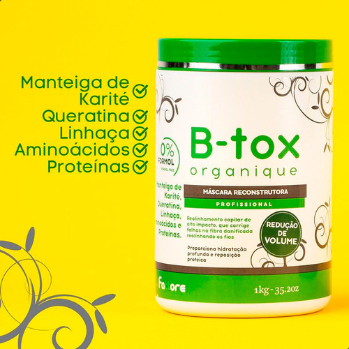 Mascara Fattore Botox Sem Formol 1kg Organique