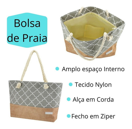 Imagem 4 de 6 de Bolsa De Praia Feminina Amplo Espaço Interno Nylon Cor Cinza