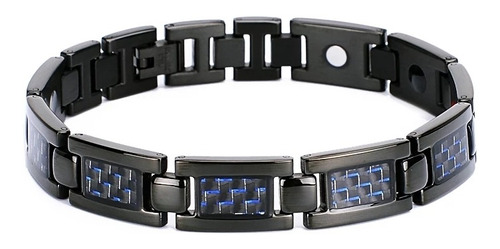 Pulsera Magnética Negra Imanes Fibra Carbono Azul Artritis