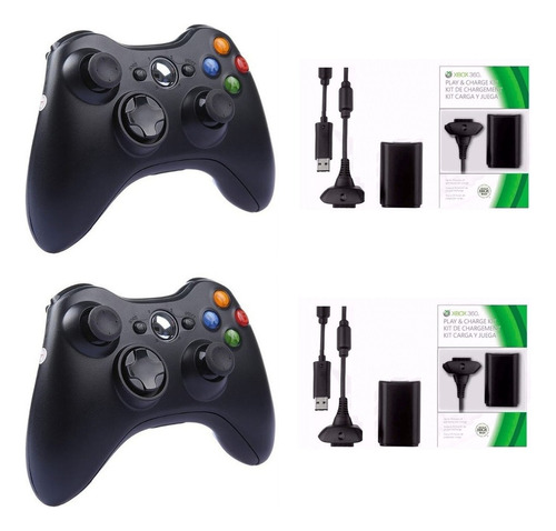 Kit 2 Controle Sem Fio Xbox 360 E Pc Feir Com 2 Bateria