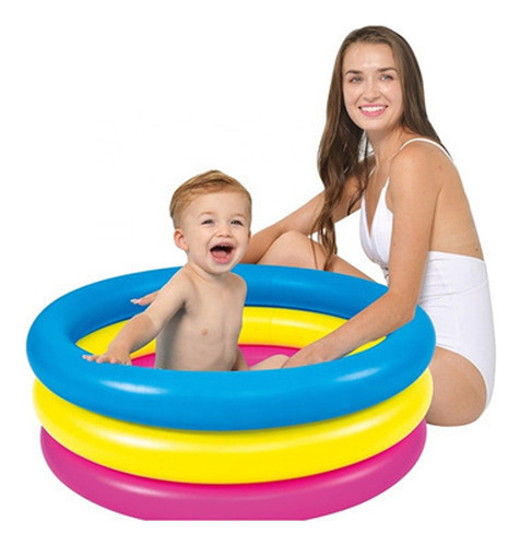 Pileta Inflable Redonda 76 X 25, Infantil Sun Club - 13571 Color Celeste Amarillo Y Rosa