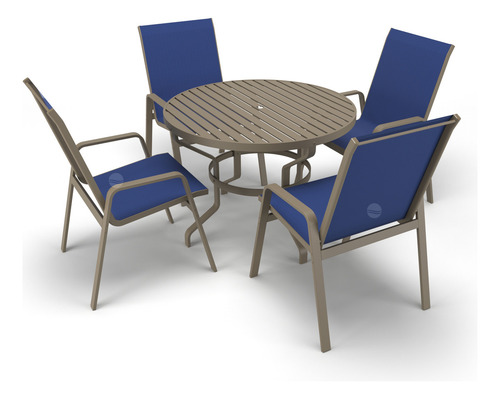 Kit 2 Espreguiçadeiras, Conjunto Ripado 4 Cadeiras, Mesa Lateral Ripado Aluv Móveis Alumínio Fendi Tela Azul