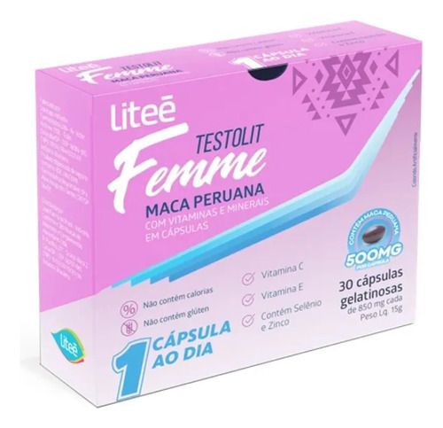 Maca Peruana 500mg + Vitaminas Testolit Femme 30cáps Gel