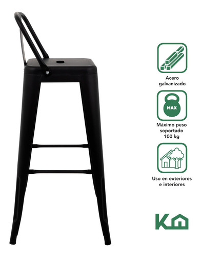 Set 4 Bancos Tolix Altos Con Respaldo Silla Para Barra Vintage Color Negro Kingshouse