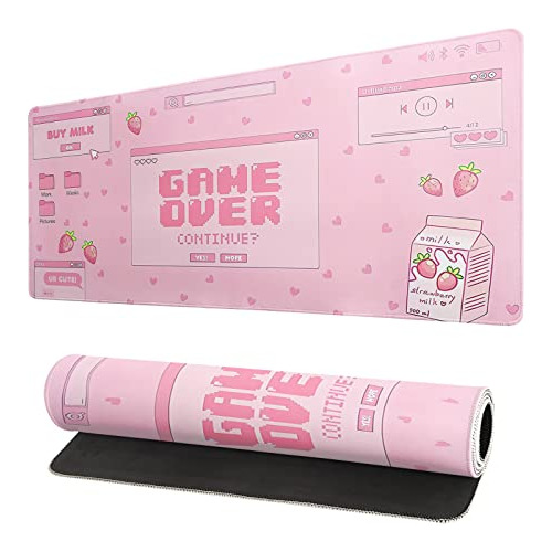 Pink Gaming Mouse Pad 31.5 X 11.8 Inch Pastel Game Over...