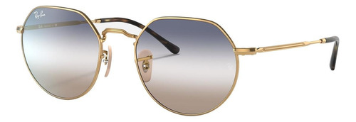 Óculos de sol Ray-Ban Jack Standard armação de metal cor polished gold, lente blue/brown de cristal degradada, haste polished gold de metal - RB3565