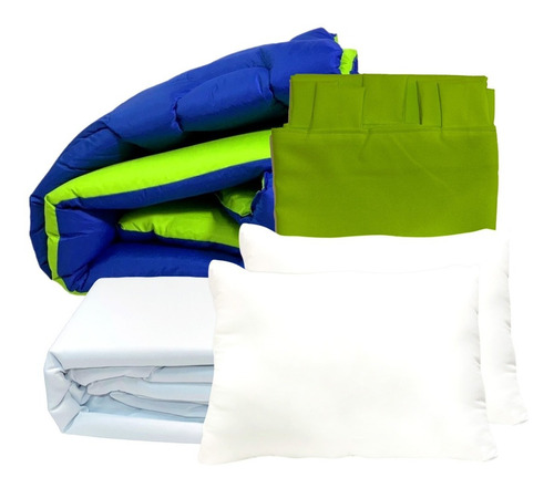 Kit Acolchado Queen Size + Sabanas + Cortina + 2 Almohadas