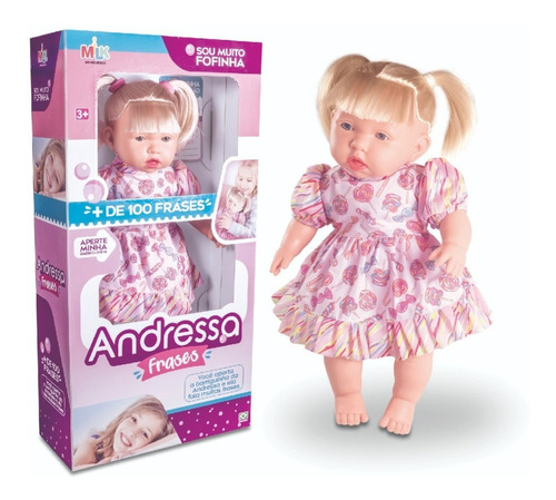 Boneca Baby Andressa Doll - Fala 100 Frases - 40cm - Milk