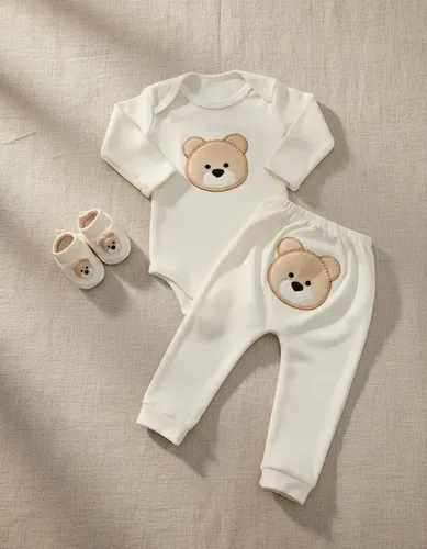 Roupa Bebe Body + Mijão + Sapatinho Bordado Conjunto 3 Peças