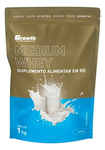 Whey Protein Medium 1kg Growth Supplementos - Natural