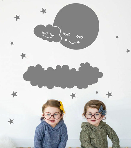 Vinilos Decorativos Infantiles Luna Llena Nubes Cielo 