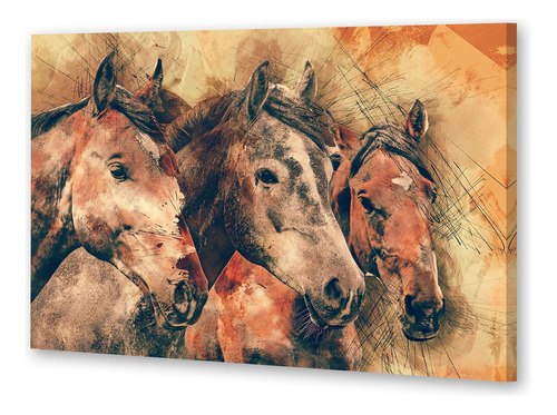 Cuadro 16x24cm Animales 3 Caballos Estilo Acuarela Arte