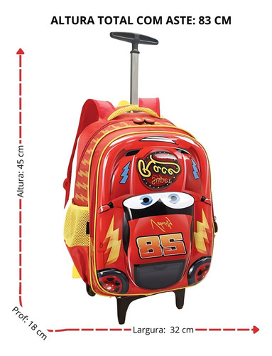 Mochila Escolar Ponto Verde Infantil MC4908 Carros Alto Relevo Grande Cor Vermelho