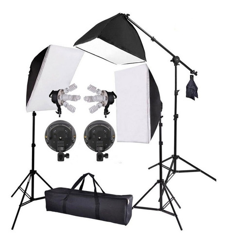 Kit Iluminação Estudio Eros 3 Softbox Girafa 12 Lampada 540w