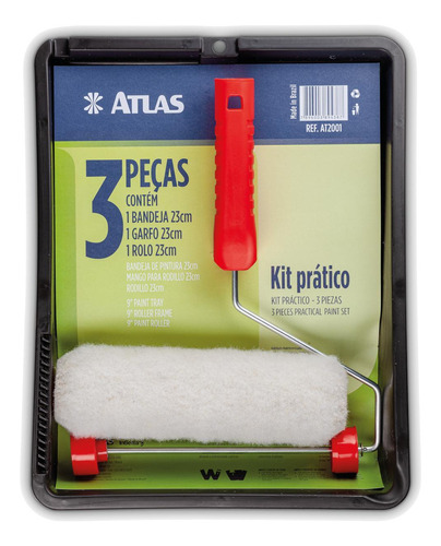 Kit De Pintura Parede 3 Peças Bandeja Garfo Rolo 23cm Atlas