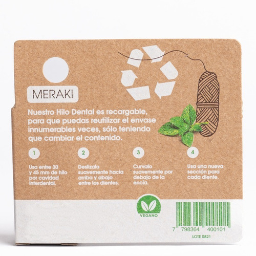 Imagen 3 de 3 de Hilo Dental Biodegradable Meraki Refill Repuesto Eco Vegano