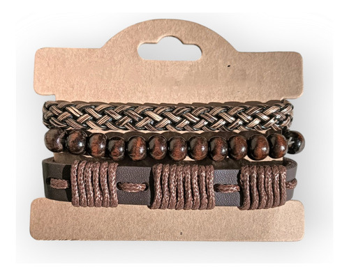 Set 3 En 1 Pulseras Regulables Hombre Mc'maru Moda Cuero Trenzas Marron 17.78 Cm 43.18 Cm