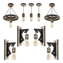 Comprar Kit 2 Luminárias Roda De Carroça 3 Pendentes E 4 Arandelas