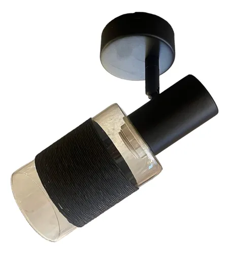 Foco Apliqué Techo Simple Vidrio E-14 Negro Con Ampolleta