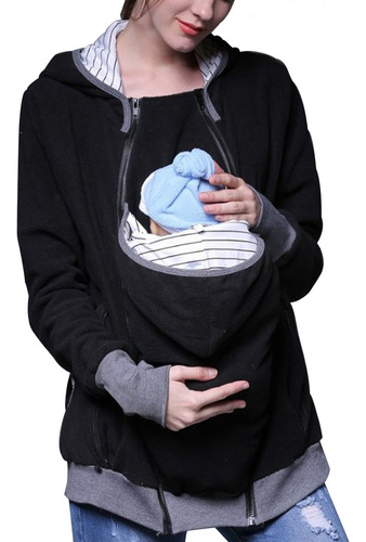 Bolsa Portabebés A Rayas Para Mujer, Sudadera Con Capucha Y