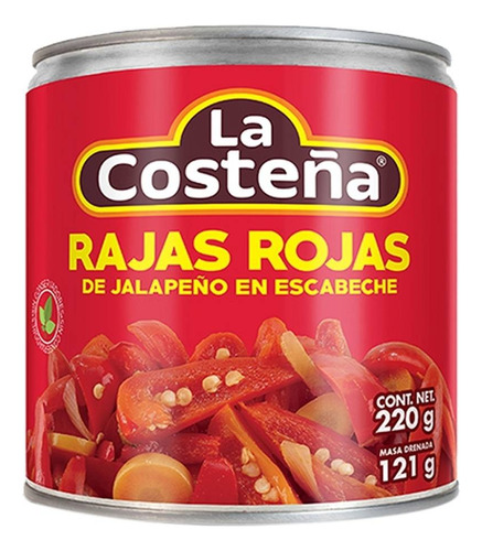 2 Pza Rajas Rojas De Jalapeño La Costeña En Escabeche 220 G