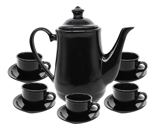 Imagem 5 de 7 de Jogo De Chá Ceramica Bule Pires Cafe Cozinha Moderna 12pçs