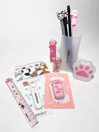 Kit Papeleria Kawaii Gato Neko Rosa