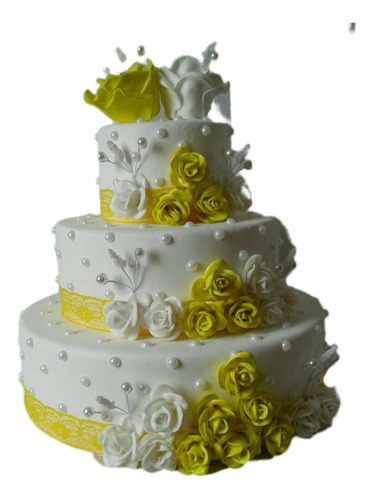 Bolo Casamento Cor Amarelo, 3 And. Fake, Eva S/ Emendas