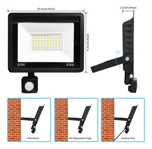 Led Exterior Con Sensor De Movimiento, 50w 6000k Luz Blanca