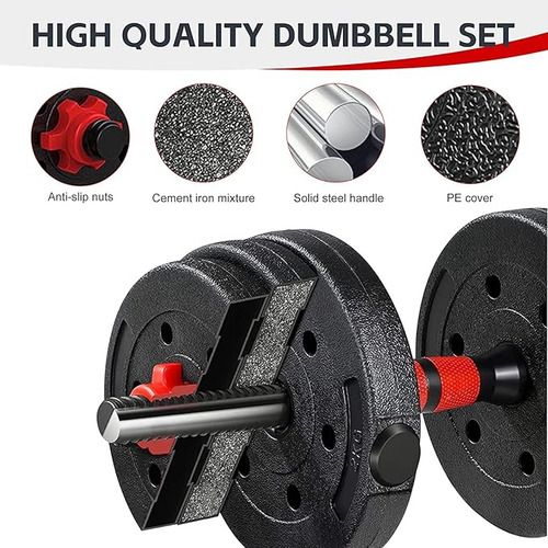 Kit De Mancuernas Ajustables Pesas Con Barra Discos Aplicable A Ejercicio Gym Multifuncional Set Mancuerna Color Black 20 Kg