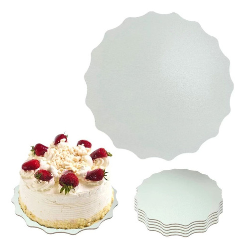 Cake Board 20 Cm Base Bolo Ondulada 5 Unidades Mdf Branco