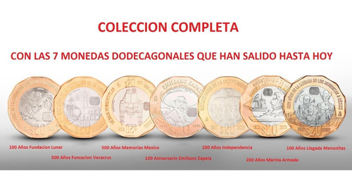 Serie Completa Con 7 Monedas 20 Pesos Dodecagonales Nuevas !