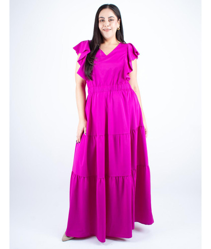 Maxi Vestido Con Escarolas Curvy Tallas Extras Amad